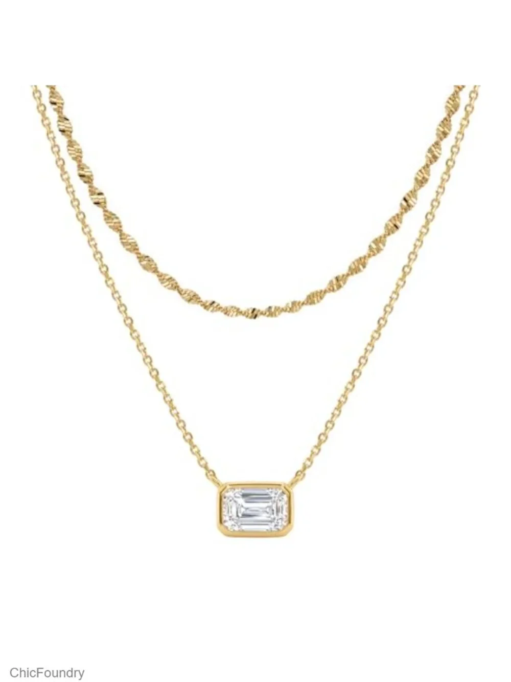 Layered Gold Plated Pendant Necklace Set with Cubic Zirconia for Women